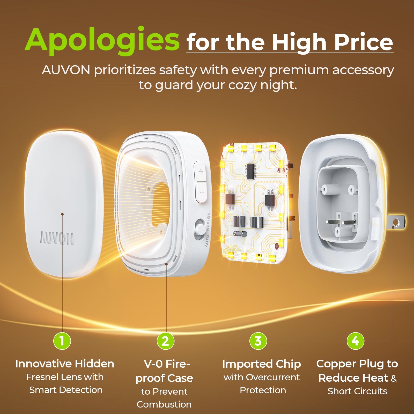 AUVON Plug-in LED Backlit Night Light, Motion & Dusk to Dawn Sensor, 2-Pack｜2200K Warm White & 1600K Amber Nightlight with 1-50lm Dimmable Brightness for Bedroom, Bathroom, Hallway, Kitchen, Garage, Stairs, Nursery