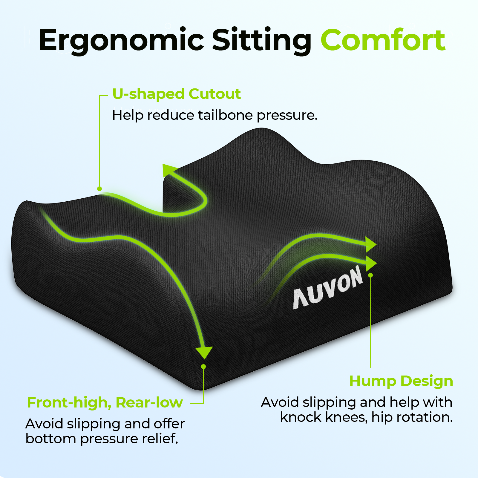 AUVON Anti-Slip Wheelchair Cushions with Front High Rear Low & Hump Design