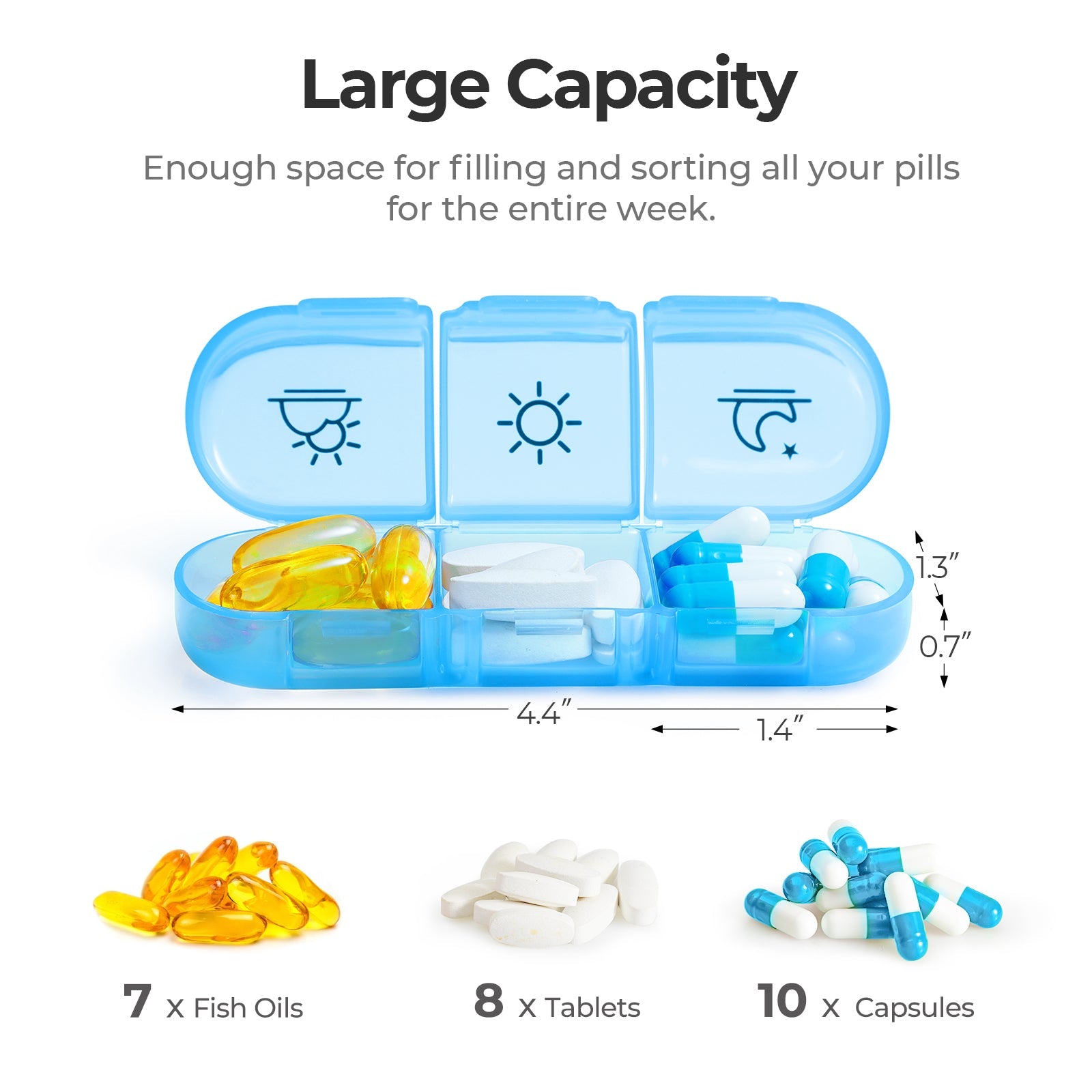 AUVON Weekly Pill Organizer 3 Times a Day, Large Pill Box 7 Day with A PU Leather Bag, Protabel Travel Pill Case Medication Reminder, Daily Pill Box 3 Times a Day for Vitamins, Fish Oils, Supplements