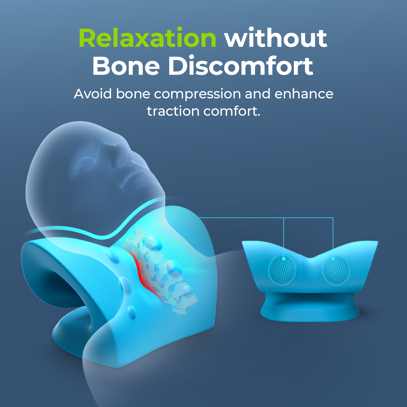 AUVON Neck Stretcher, Adaptive Cervical Traction Device for Gentle Pain Relief, Neck and Shoulder Relaxer with Cervical Groove for Hump, Spine Alignment, Muscle Tension, Headaches, TMJ Pain (Blue)