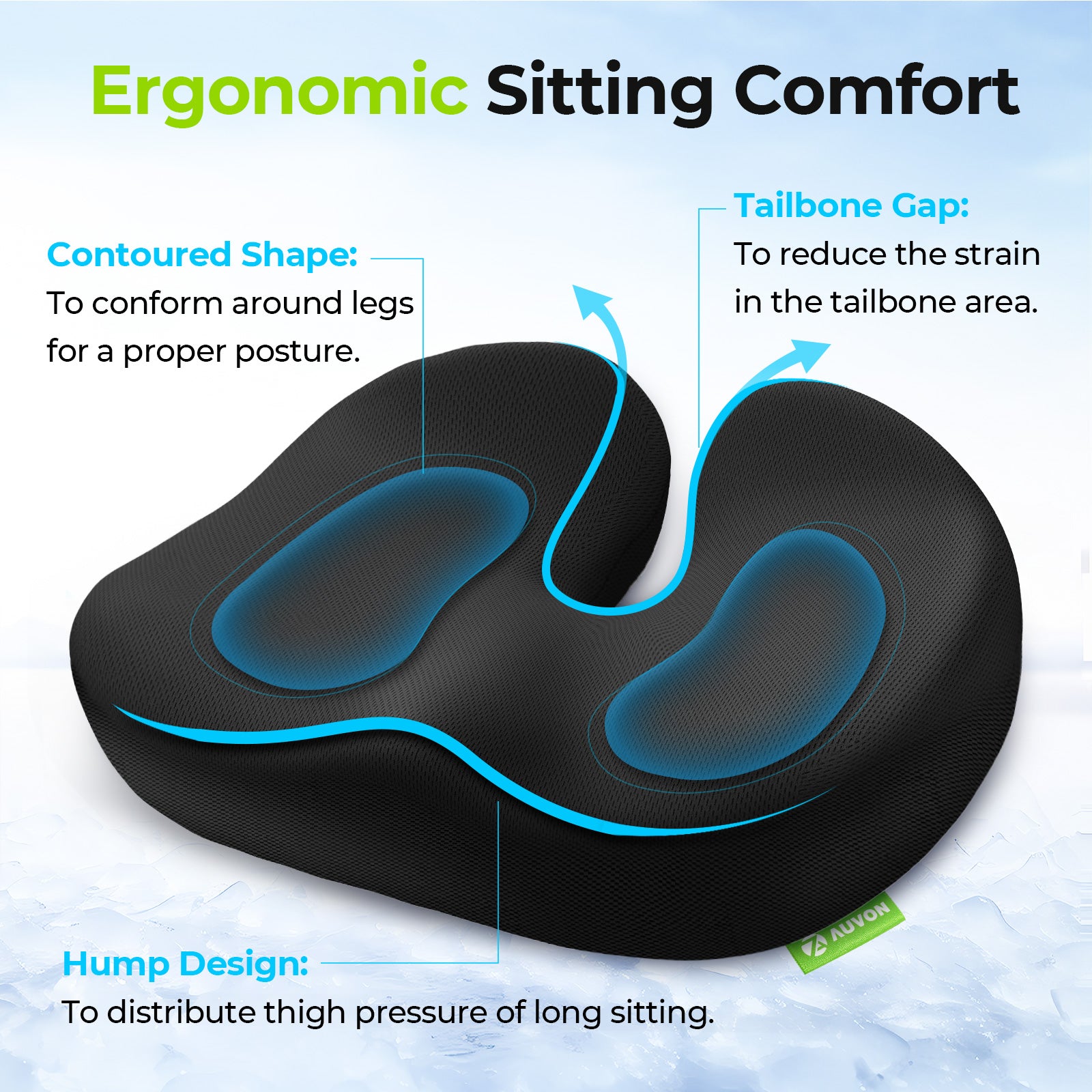 AUVON Multi-Layer Composite Seat Cushion for Ideal Support & Softness, Office Chair Cushion with Cooling Gel Layer, Memory Foam Seat Cushion