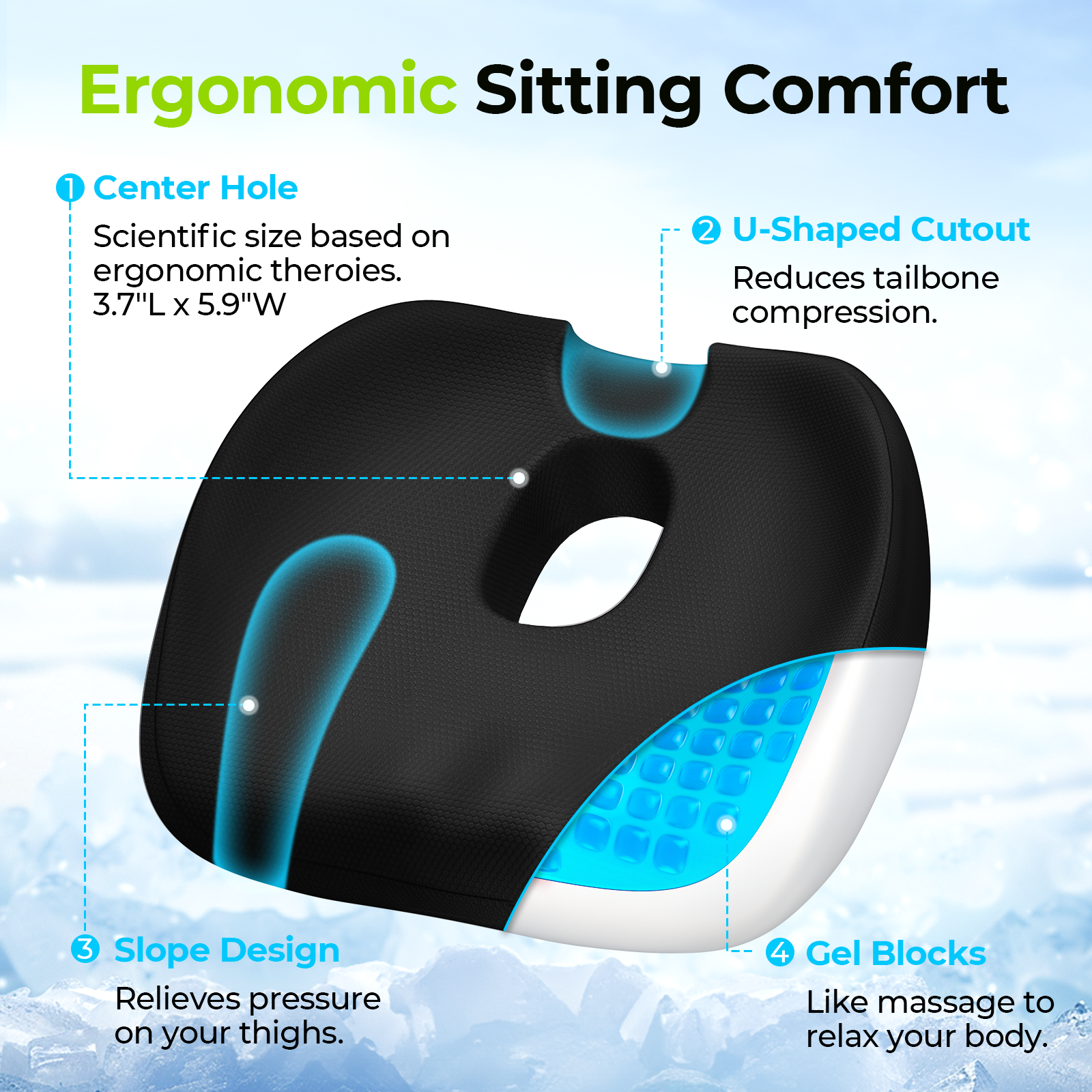AUVON Cool Donut Pillow with Gel Layer & Scientific Center Hole, Hemorrhoid Pillow with U-Shaped Cutout