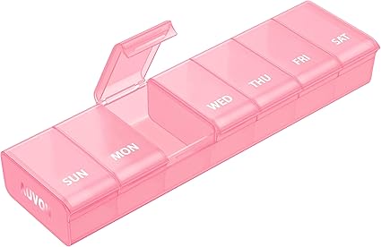 AUVON Pink XL Weekly Pill Organizer with Effortless Opening Design, Arthritis Friendly Pill Box, BPA-Free Pill Organizer 7 Day, Cute & Portable Pill Case for Vitamins, Supplements and Medications