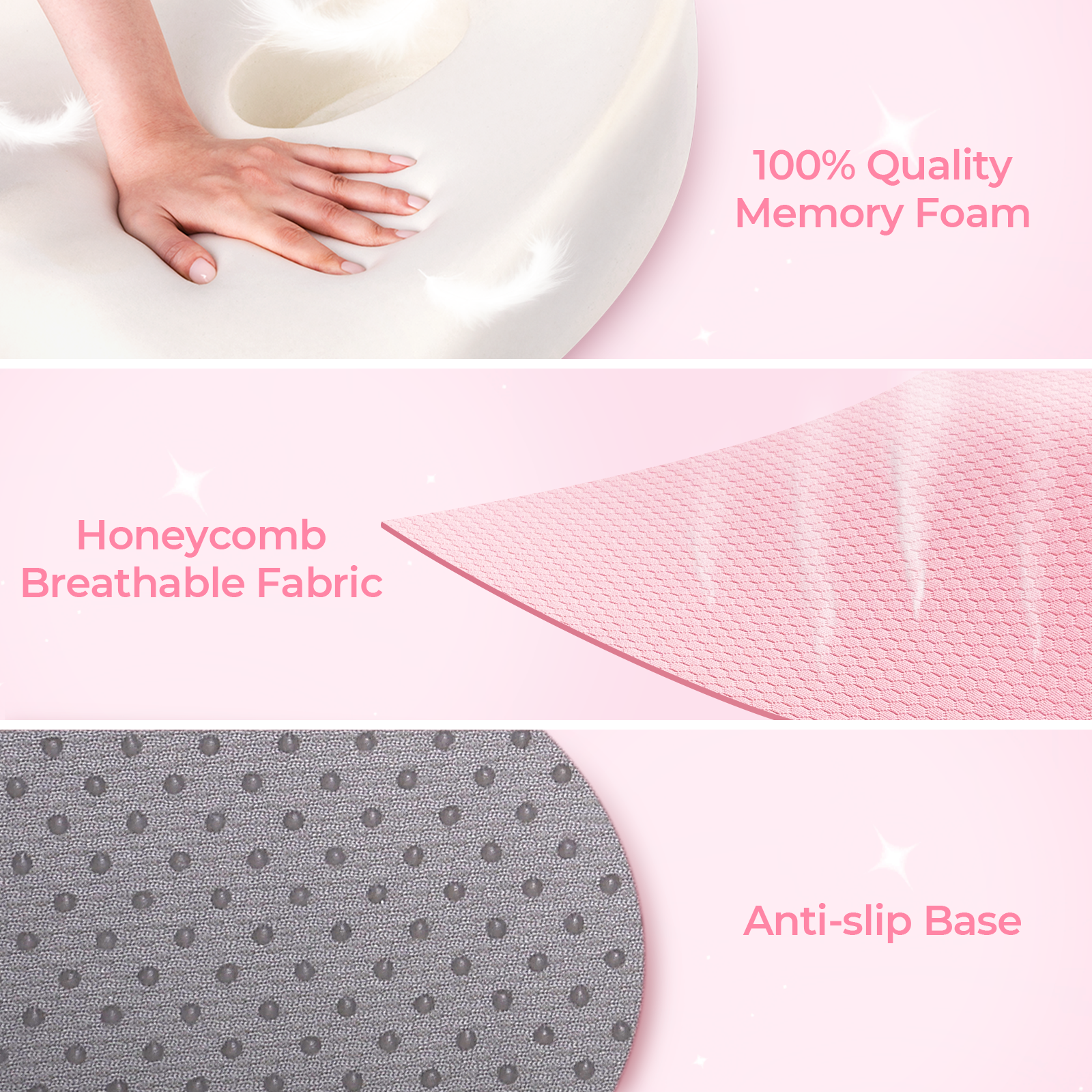 AUVON Innovation Donut Pillow Hemorrhoids Scientific Center Hole & U-Shaped Cutout, Orthopedic Memory Foam Seat Cushion, Pink