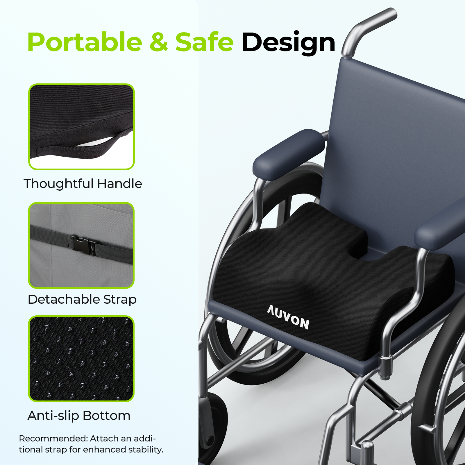 AUVON Anti-Slip Wheelchair Cushions with Front High Rear Low & Hump Design