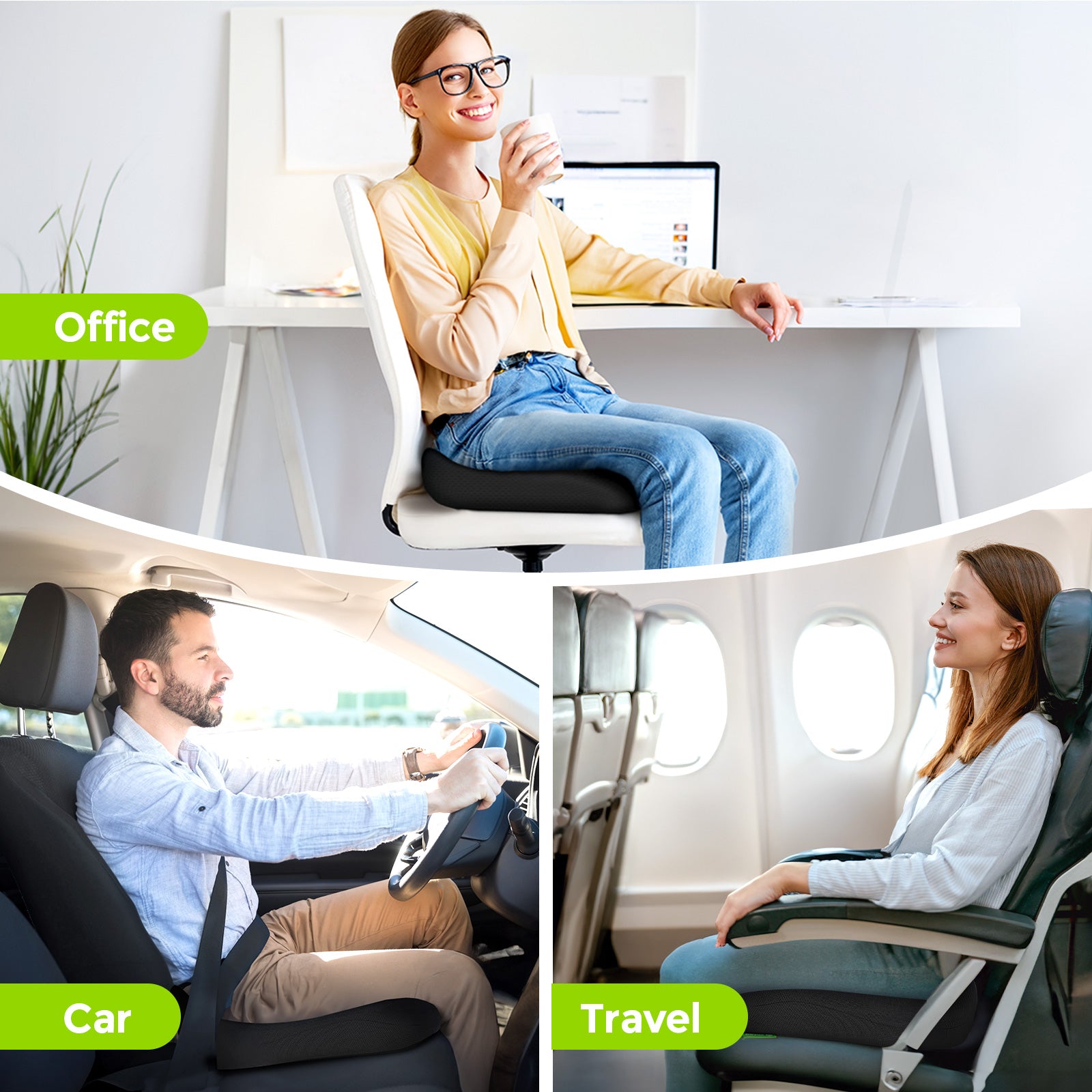 AUVON Multi-Layer Composite Seat Cushion for Ideal Support & Softness, Office Chair Cushion with Cooling Gel Layer, Memory Foam Seat Cushion