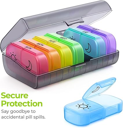 AUVON Extra Large Pill Box Organiser 7 Day 2 Times a Day, Same-Side Open Weekly AM PM Pill Case for Ease of Use, Privacy Protection Tablet Organiser for medications/Vitamins/Supplements/Fish Oils