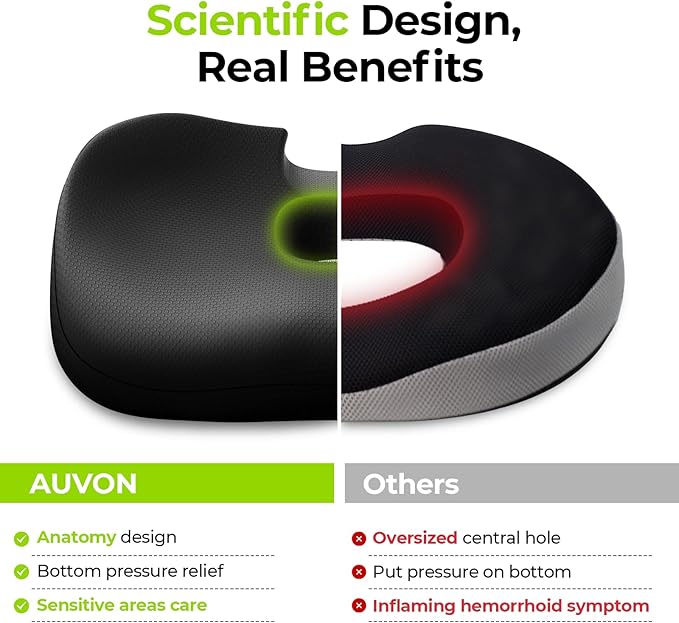 AUVON Innovation Donut Pillow with Scientific Center Hole & Ergonomic U-Shaped Cutout Design