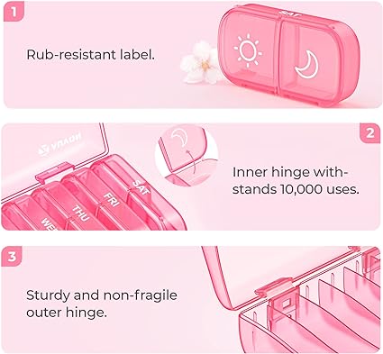 AUVON XL Weekly Pill Organizer 2 Times a Day, AM PM Pill Box 7 Day with One-Side Large Opening Design for Easy Filling, Portable Travel Pill Case for Medication, Vitamins, Fish Oils, Supplements