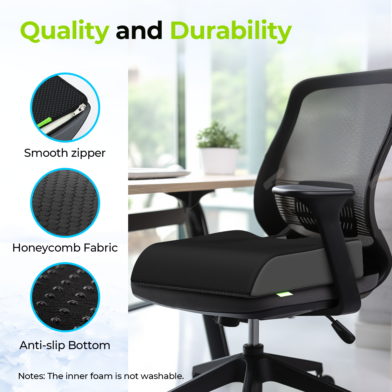 AUVON Cooling Gel Seat Cushion for Office Chair. Non-Slip Pressure Relief Coccyx Cushion