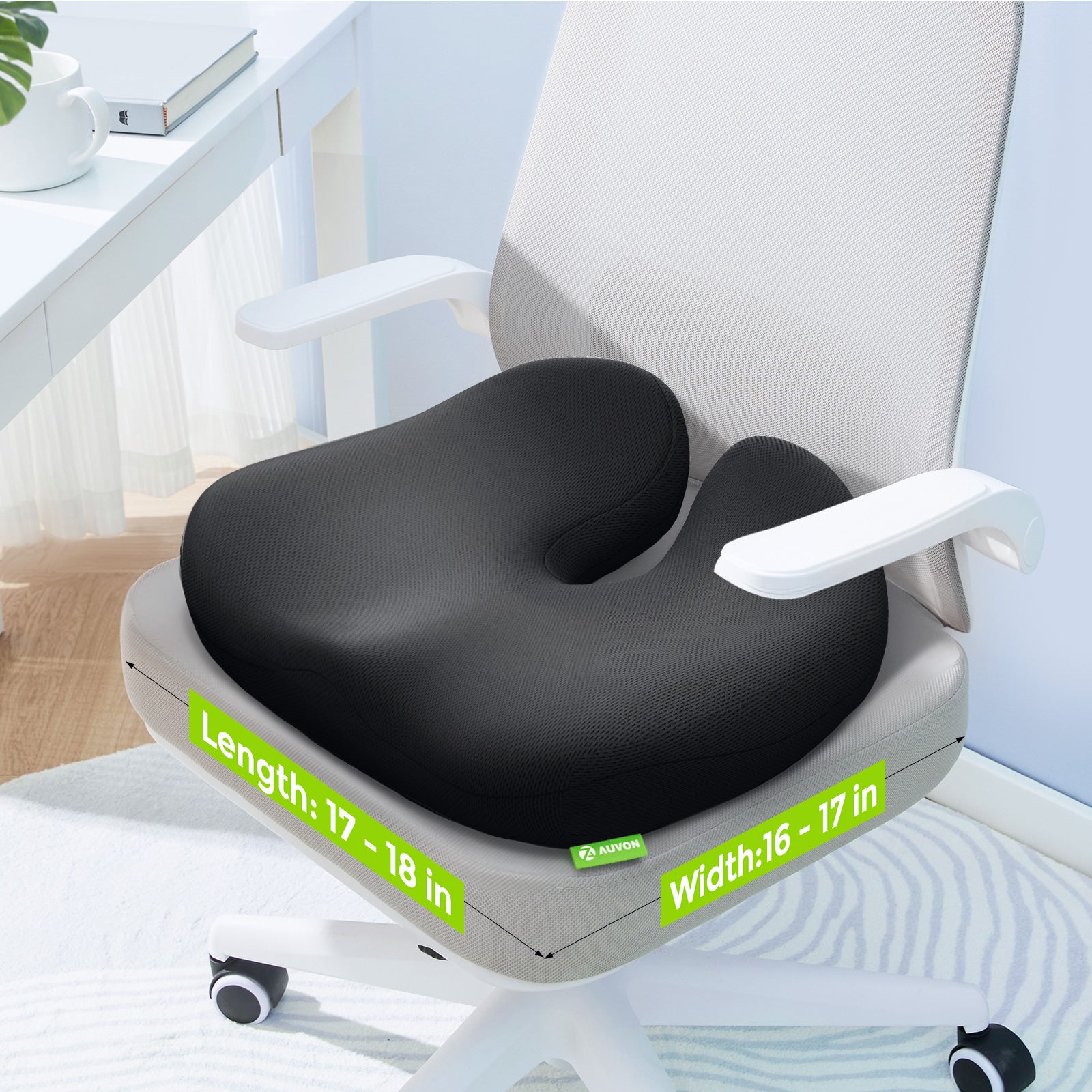 AUVON Multi-Layer Composite Seat Cushion for Ideal Support & Softness, Office Chair Cushion with Cooling Gel Layer, Memory Foam Seat Cushion