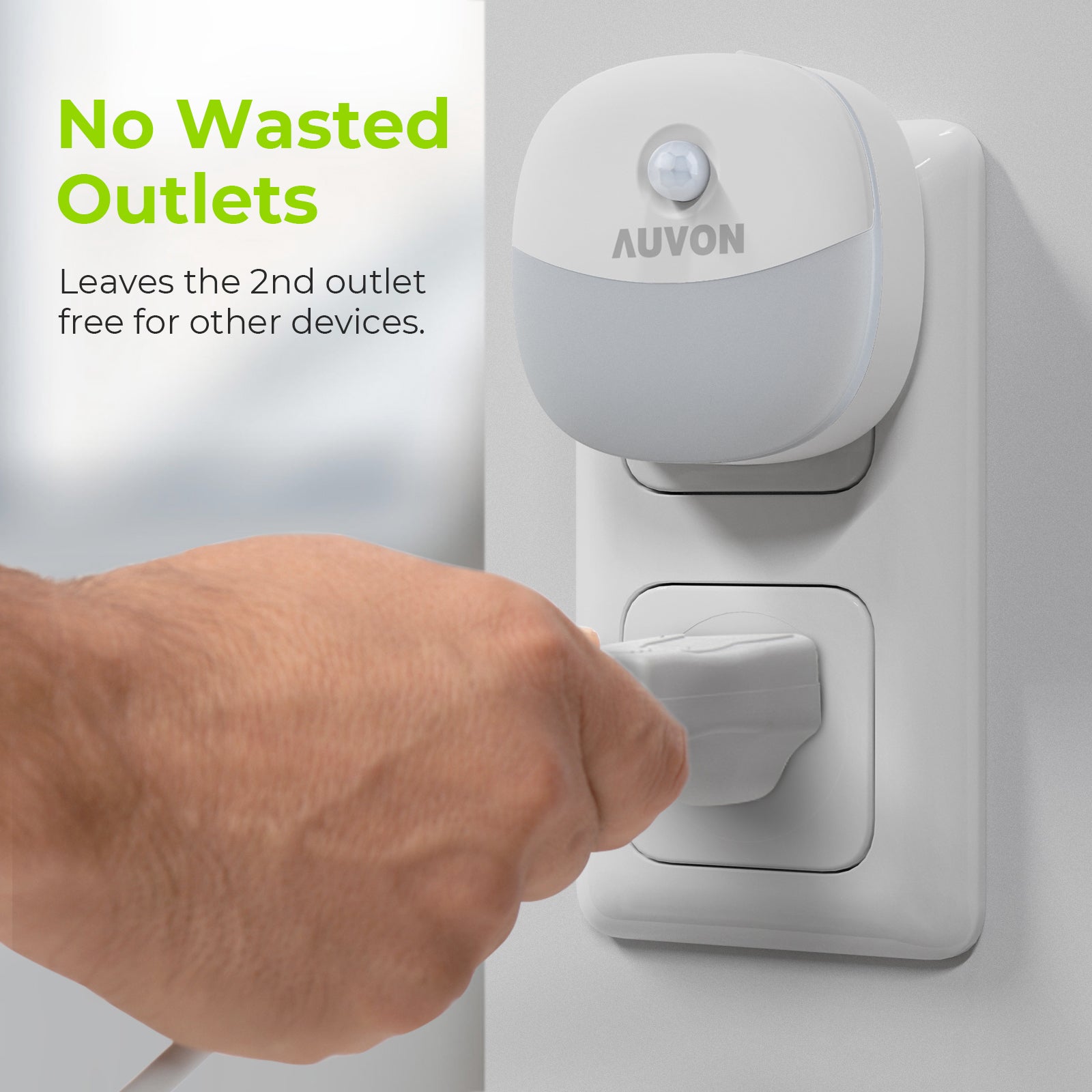 AUVON Plug-in Night Light, Motion Sensor and Dusk to Dawn Sensor, 4 Packs｜Mini Warm White LED Nightlight with 1-50 lm Adjustable Brightness for Bedroom, Bathroom, Hallway, Kitchen, Garage, Baby Care