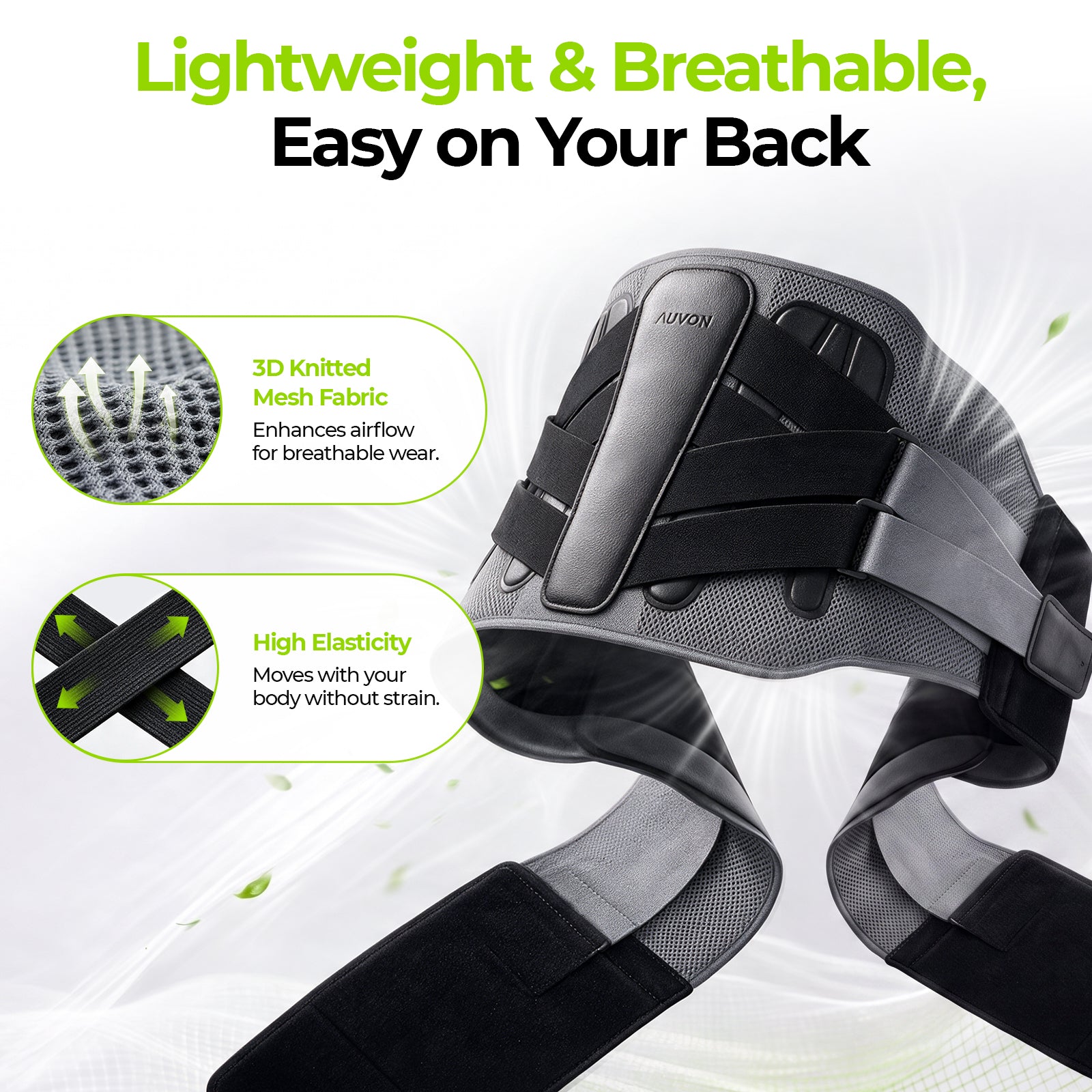 AUVON Back Brace for Lower Back Pain Relief, Removable Heating Pad to Relax Ergonomic 5-Stay Back Support Belt, Lumbar Support & Warmth for Men, Women, Breathable & Adjustable for Work, Heavy Lifting