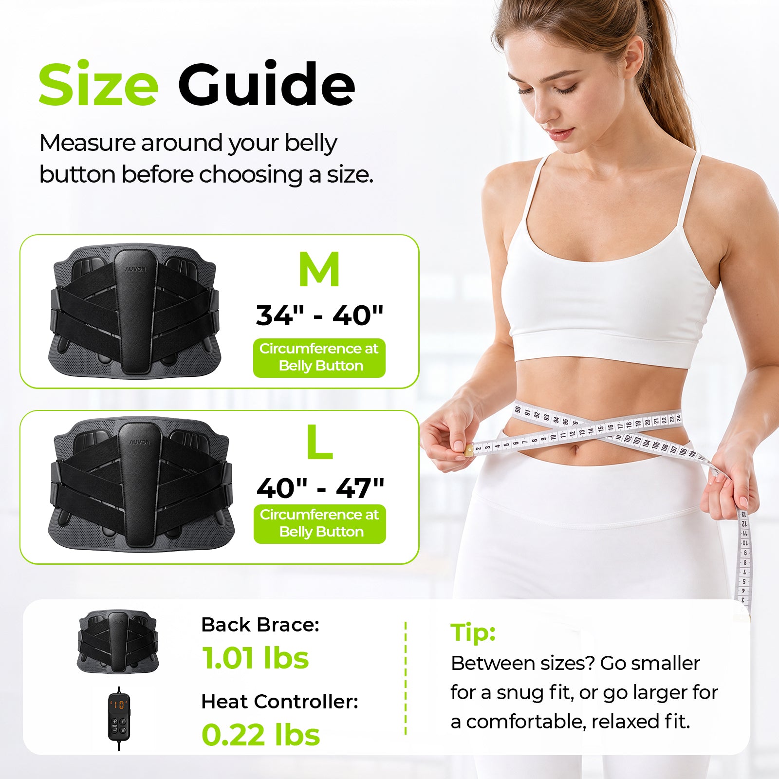 AUVON Back Brace for Lower Back Pain Relief, Removable Heating Pad to Relax Ergonomic 5-Stay Back Support Belt, Lumbar Support & Warmth for Men, Women, Breathable & Adjustable for Work, Heavy Lifting