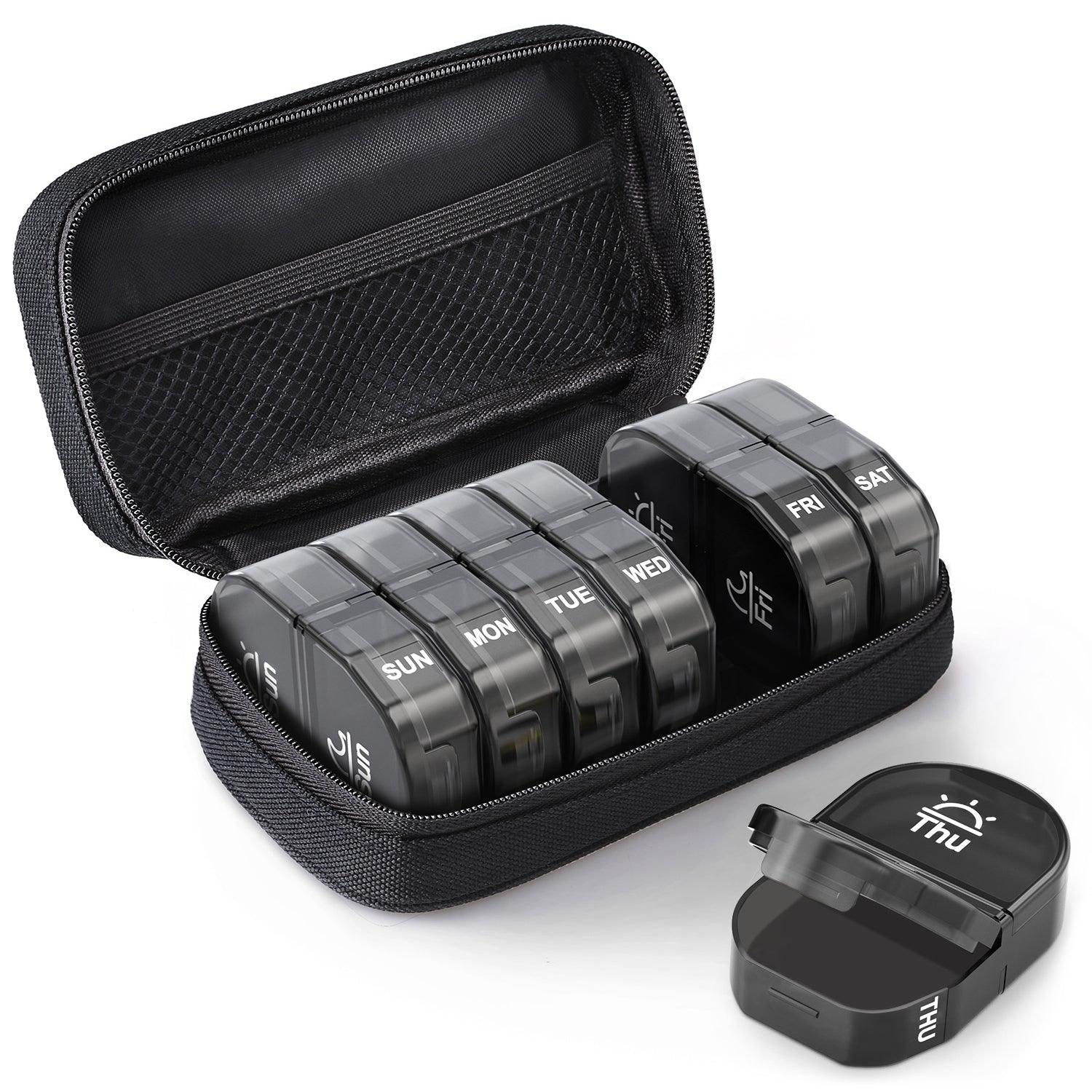 AUVON Canvas Bag Weekly Pill Organizer 2 Times a Day, Large AM/PM Pill Box 7 Day with Portable Zipper Cloth Bag for Holding Supplements, Vitamins and Fish Oils - AUVON