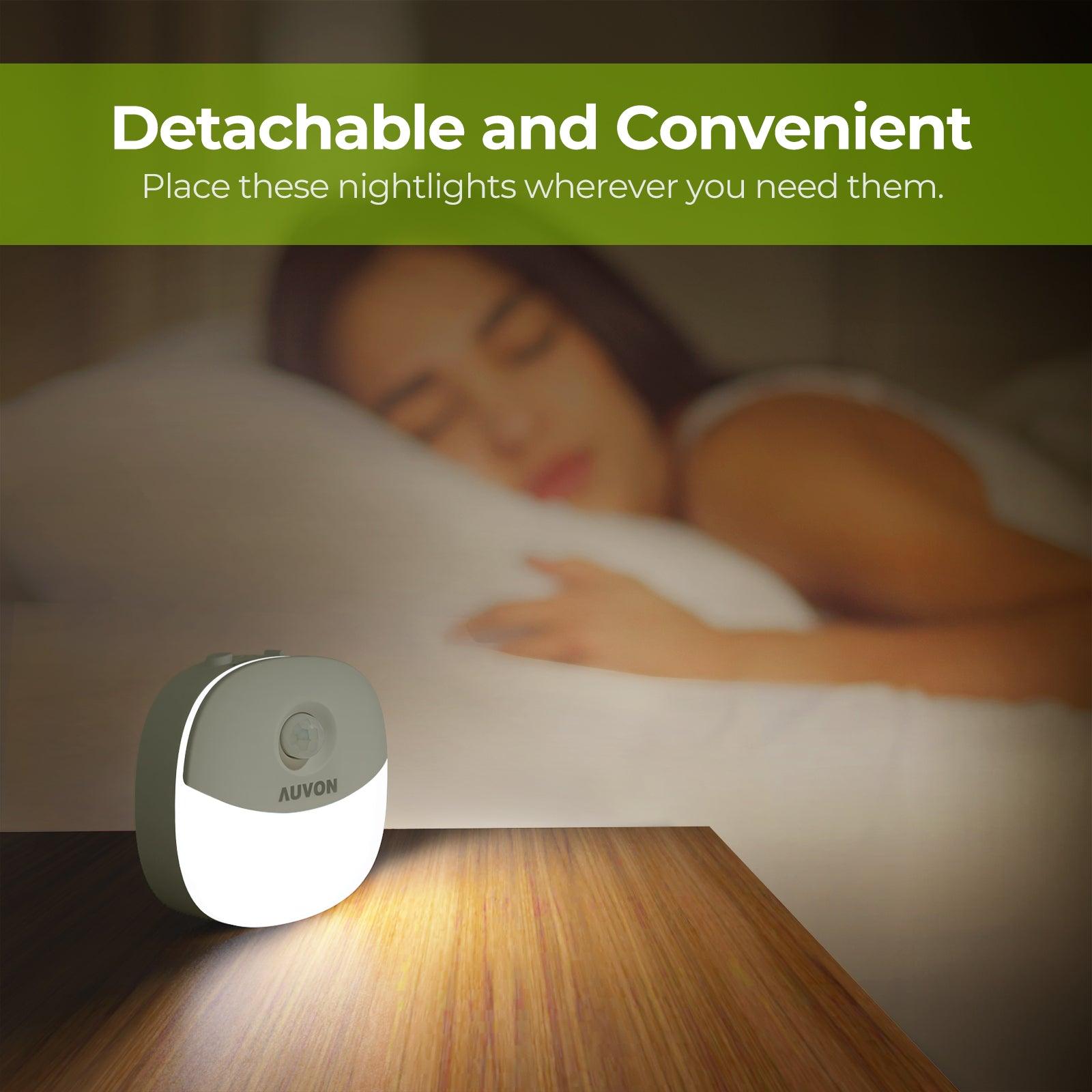 AUVON Rechargeable Mini Motion Sensor Night Light, Warm White LED Stick-On Closet Light with Dusk to Dawn Sensor, Adjustable Brightness for Wall, Stairs, Cabinet, Hallway (2 Pack) - AUVON