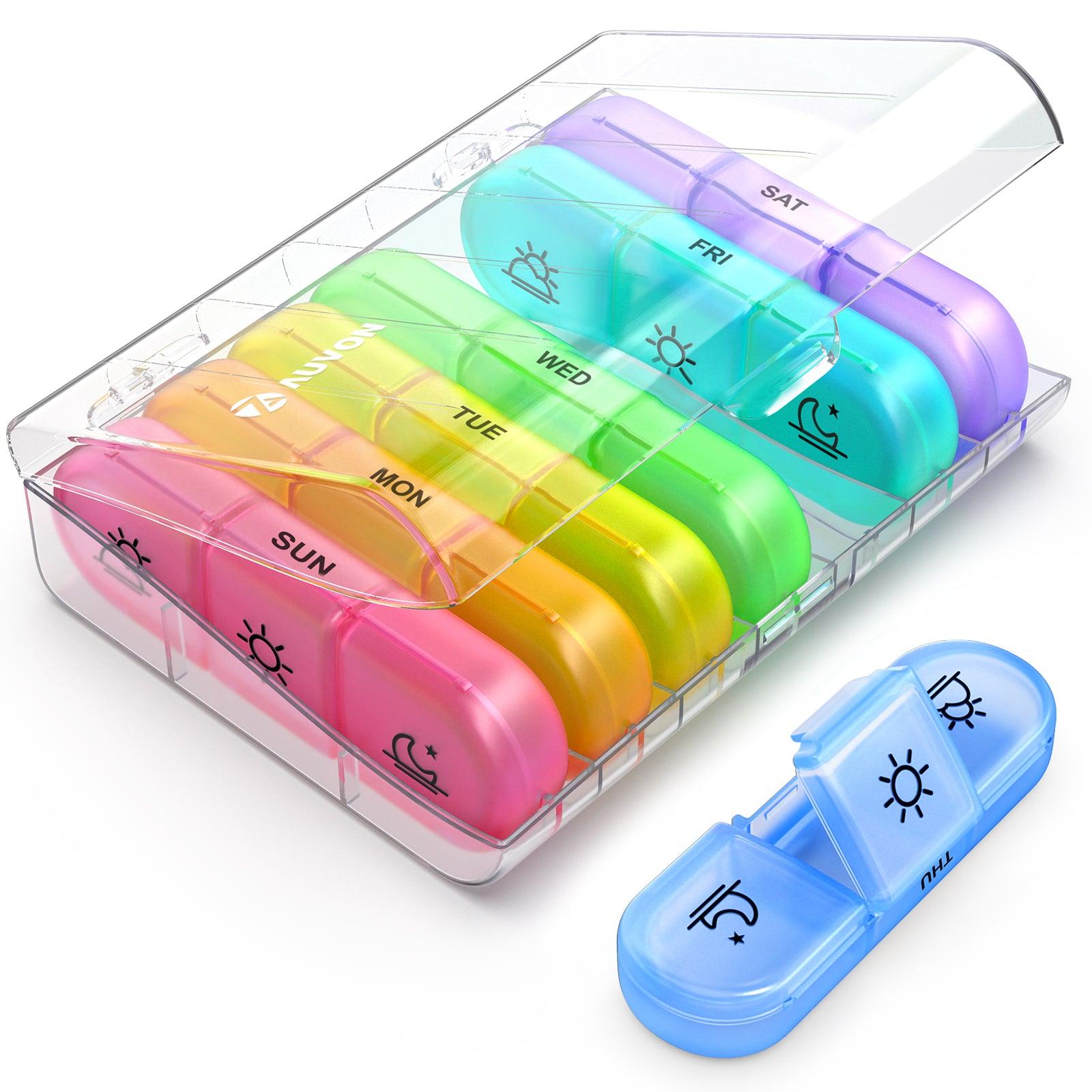 AUVON Weekly Pill Organizer 3-Times-A-Day, Portable 7 Day Pill Box Case with Large Separate Compartments to Hold Medication, Vitamins, Fish Oil and Supplements - AUVON