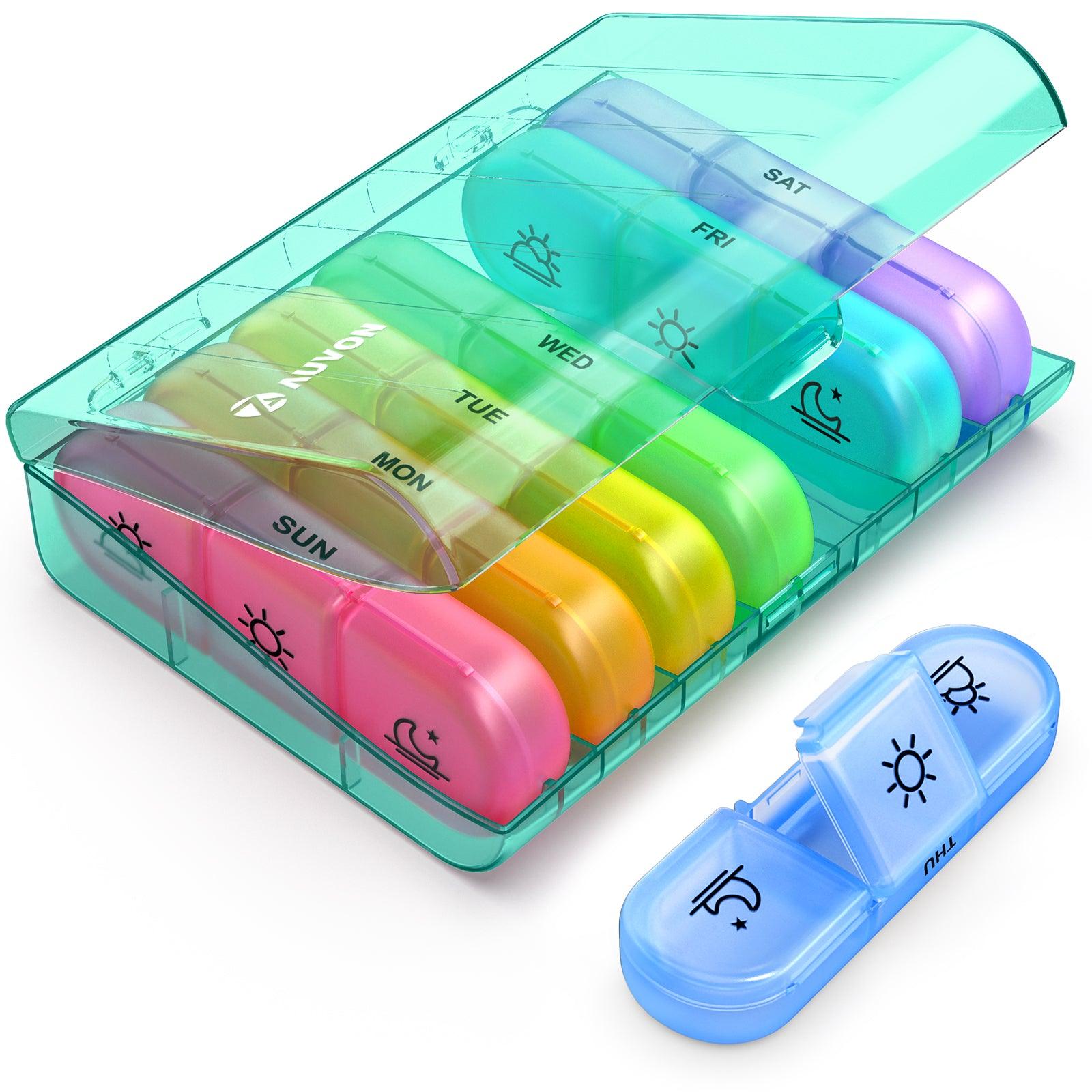 AUVON Weekly Pill Organizer 3-Times-A-Day, Portable 7 Day Pill Box Case with Large Separate Compartments to Hold Medication, Vitamins, Fish Oil and Supplements - AUVON