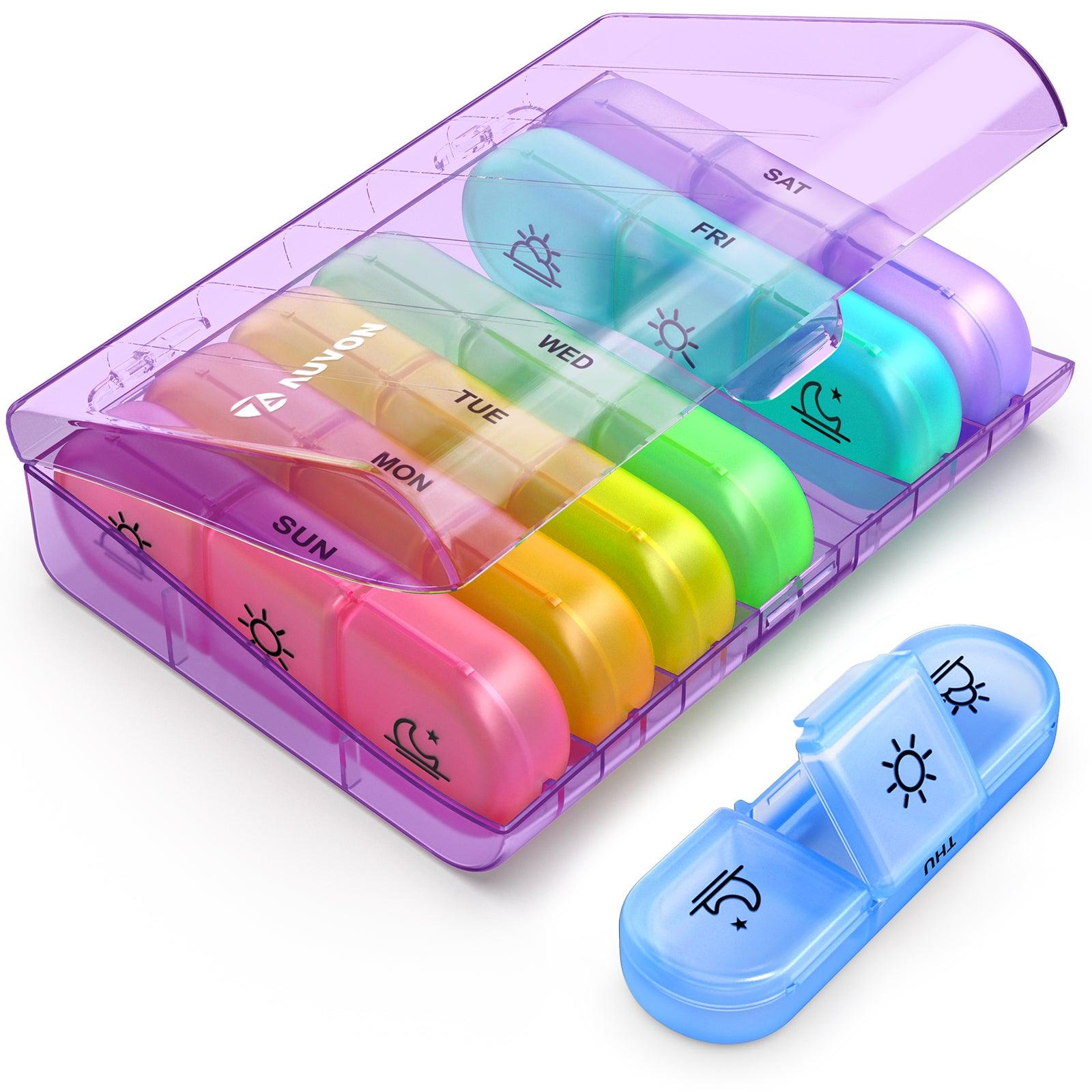 AUVON Weekly Pill Organizer 3-Times-A-Day, Portable 7 Day Pill Box Case with Large Separate Compartments to Hold Medication, Vitamins, Fish Oil and Supplements - AUVON