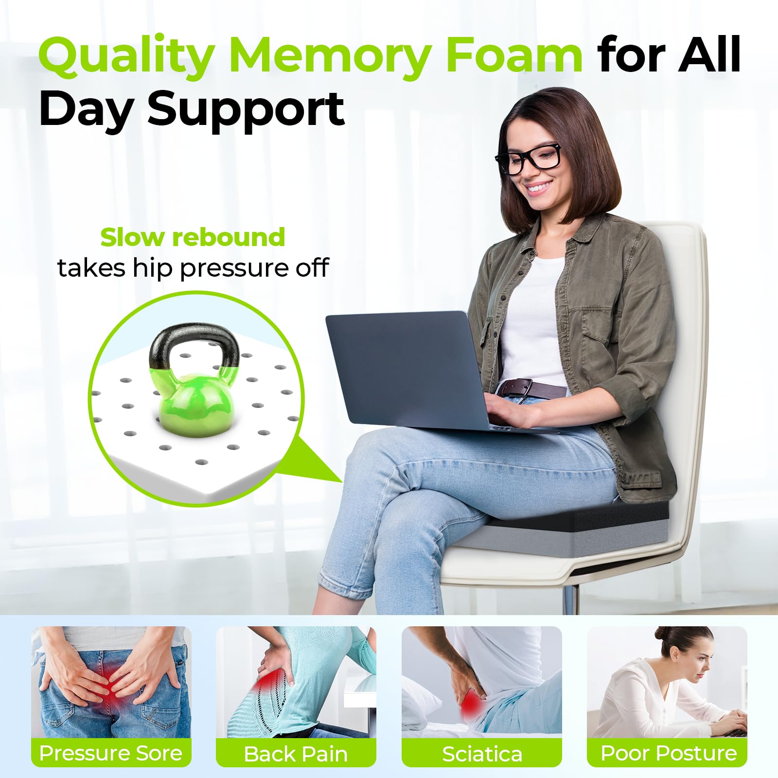 AUVON Ventilation Seat Cushions. Innovative Breathable Memory Foam for All-day Comfort, Waterproof & Anti-slip Chair Cushion for Back Support, Blue