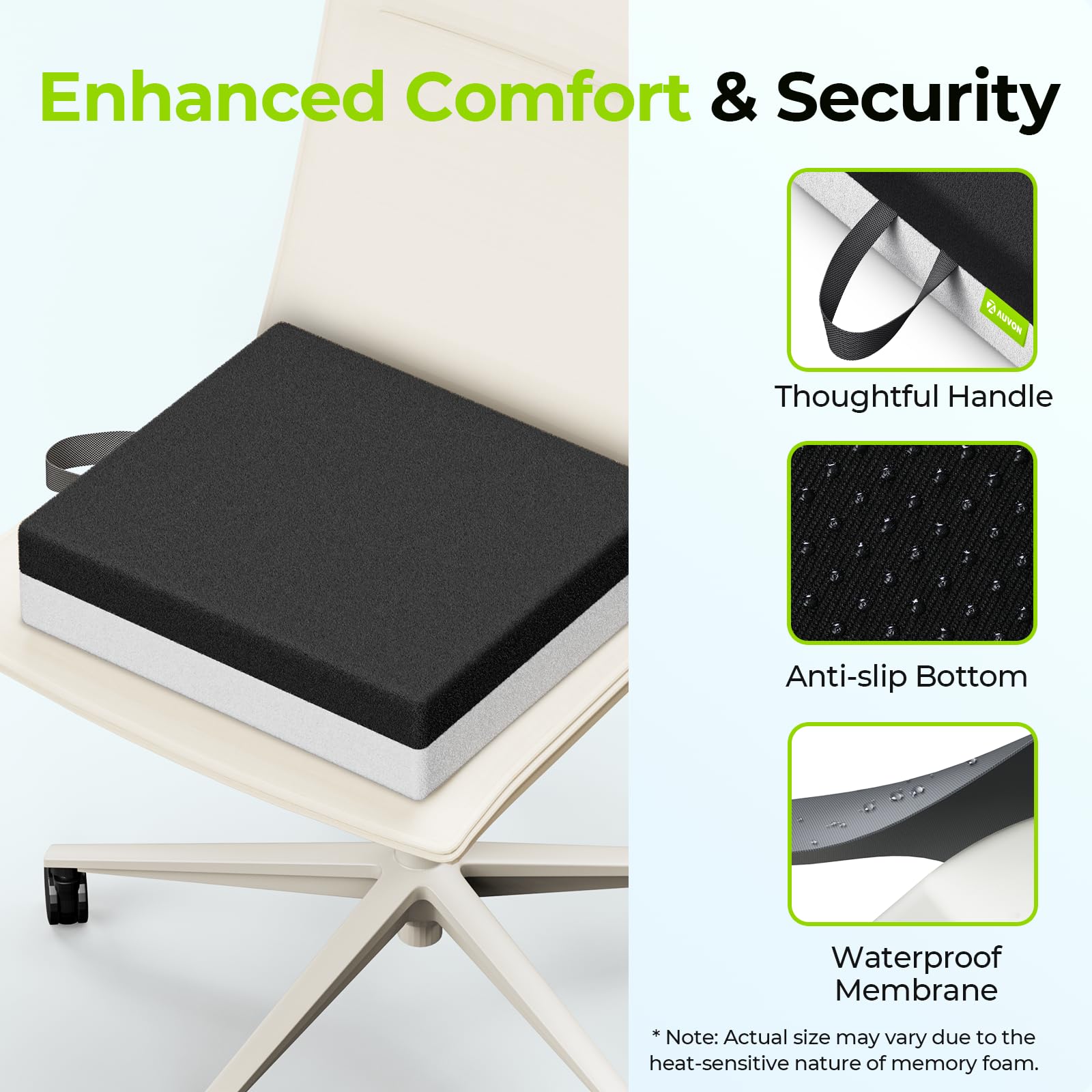 AUVON Ventilation Seat Cushions. Innovative Breathable Memory Foam for All-day Comfort, Waterproof & Anti-slip Chair Cushion for Back Support, Blue